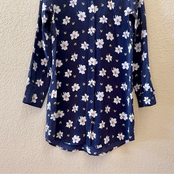 Equipment Dress Button Silk Floral Long Sleeves Casual Cottagecore Blue Large - Picture 5 of 10